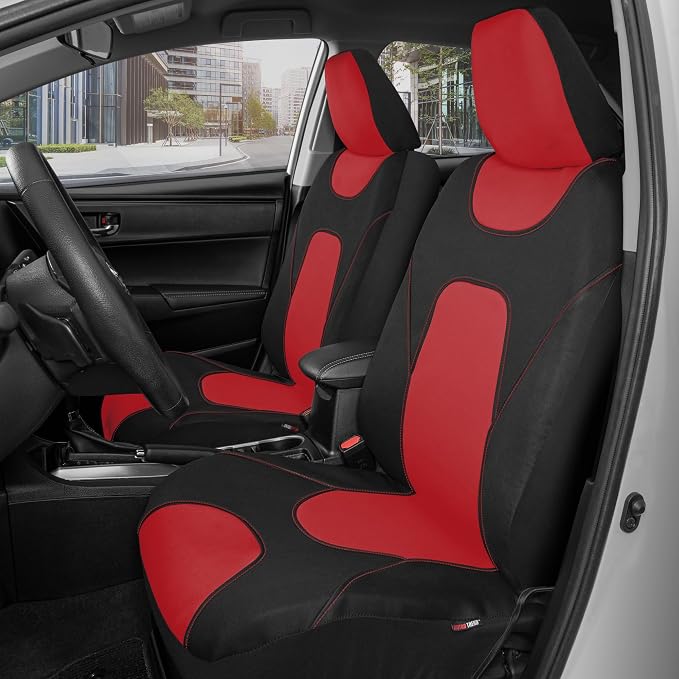 AquaShield Waterproof Front Seat Covers, Red Seat Covers for Cars – Neoprene Front Car Seats Cover, SUV Seat Covers Protector - Car Interior Cover for Auto, Trucks, & Dog Owners