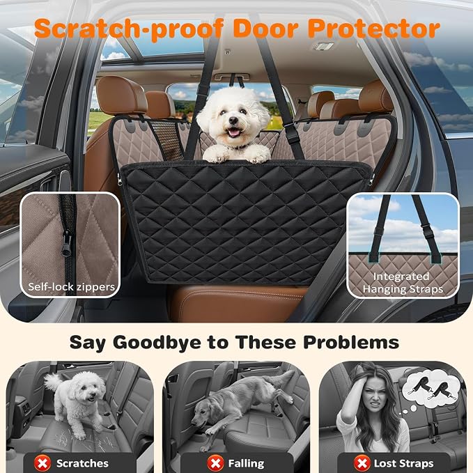 4 in 1 Dog Car Seat Cover for Back Seat, Waterproof Dog Hammock with Mesh Window and Side Flap Pet Car Seat Protector Dogs Backseat Cover for Cars, SUVs & Mid-Size Trucks