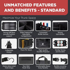 Car Organizers and Storage Premium Adjustable Multi Compartments Car Storage Organizer | Portable and Foldable SUV Trunk Organizer for Car (Standard Size, 20.86"L x 13.4"W x 10"H )-Black
