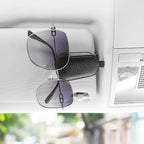 Sunglasses Holder for Car, Leather Magnetic Buckle Sun Visor Sunglass Clip, Ticket Card Storage Glasses Clip, Car Interior Accessories for Men and Women（Black-Gray）