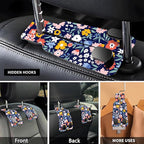 Car Seat Headrest Hook, Universal Leather Cute Hanger Holder Hook, Storage Organizer Interior Accessories for Purse Bags Handbag Cute Purple Flowers