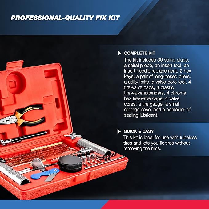 50003L Universal Heavy Duty Tire Repair Kit | 57 Piece Value Pack | Fix Punctures and Plug Flats | Ideal for Cars, Trucks, Motorcycle, ATV, Jeeps, Off Road Vehicles, RV, Tractors …