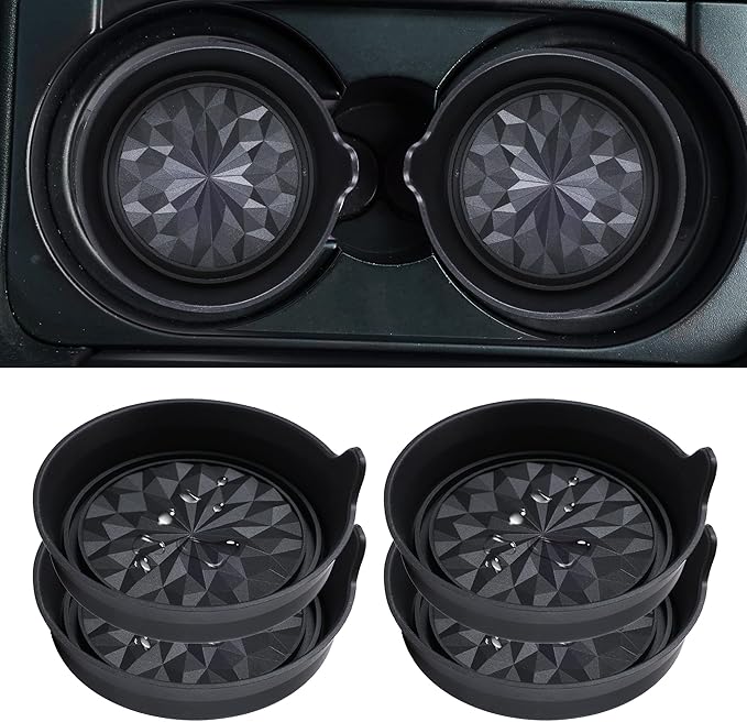 Car Cup Coaster Universal Automotive Waterproof Non-Slip Cup Holders Sift-Proof Spill Holder Car Interior Accessories 4 Pack Black Flower