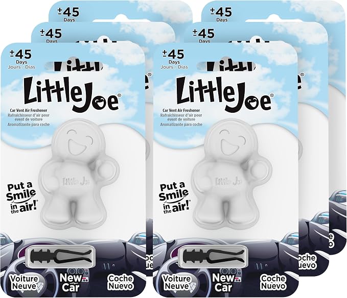 Little Joe 96401-6PK New Car Scent Car Air Freshener Vent Clip, Fights Odors for up to 45 Days, Long-Lasting Freshness, Cute Car Odor Eliminator, Pack of 6