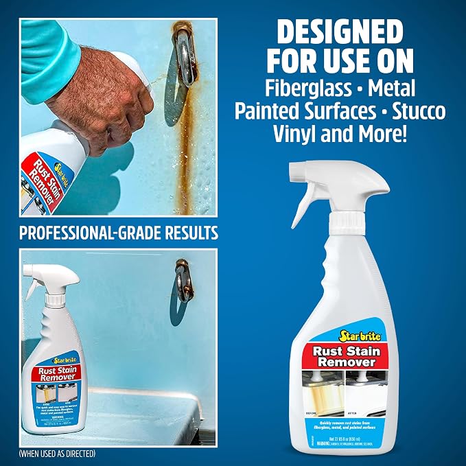 Rust Stain Remover Spray - Instantly Dissolve Corrosion Stains on Fiberglass, Vinyl, Fabric, Metal & Painted Surfaces - Also Removes Sprinkler Stains - 22 Ounces (089222SS)