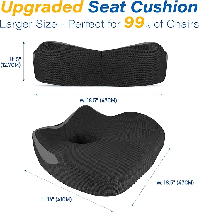 Car Seat Cushion for Driving, Car Seat Pillow for Short Drivers | Ergonomic Memory Foam Seat Cushion for Pain Relief, Adult Booster Seat for Car, Butt Cushion for Car, Truck, Classic Black