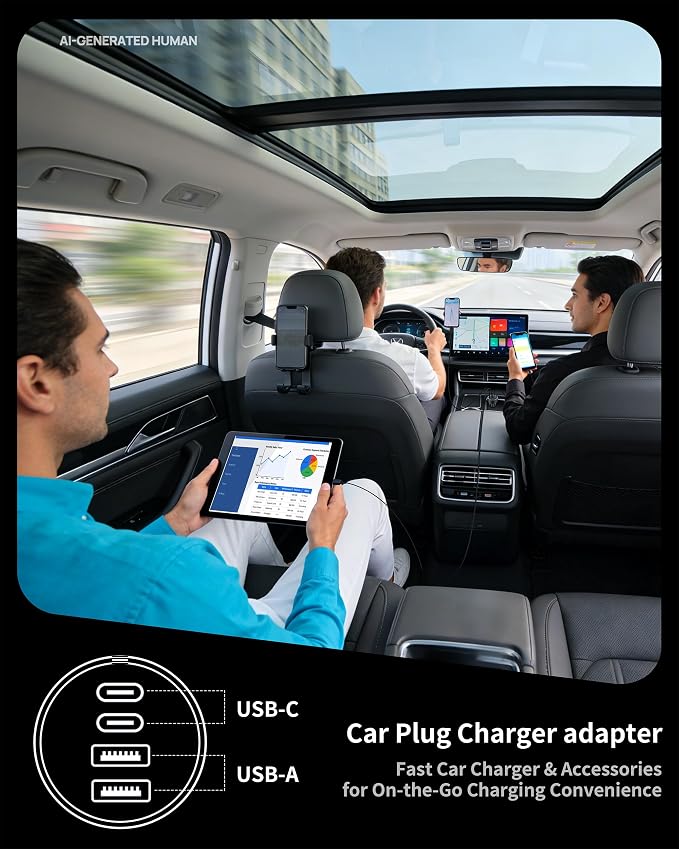 90W 4-Port Car Charger USB C Fast Charge with 240W Type C Cable for Samsung | USB-C Car Phone Charger Super Fast Charging,Cigarette Lighter Adapter, for Galaxy S26 S25 S24 S23 Ultra iPhone 17 16 Android