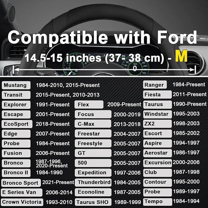 Car Steering Wheel Cover for Ford Escape,Explorer,Fusion,Focus,Bronco,Transit,Edge(Black- Standard Size)
