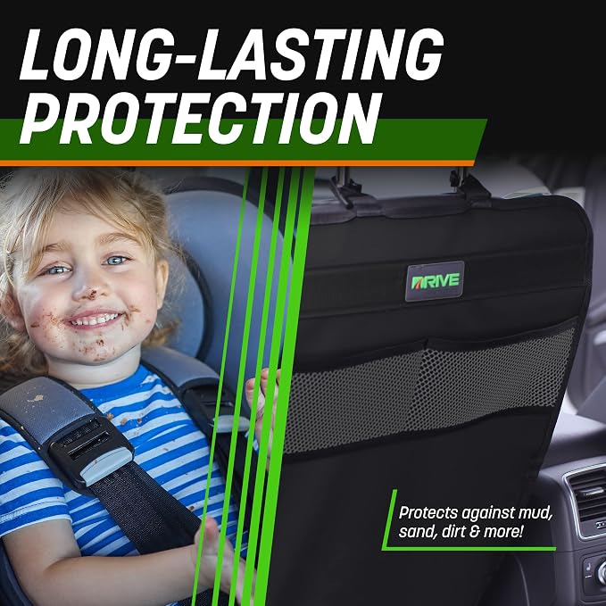 AUTO PRODUCTS - 2 Pack Car Seat Back Protectors, Reversible Kick Mats - Black