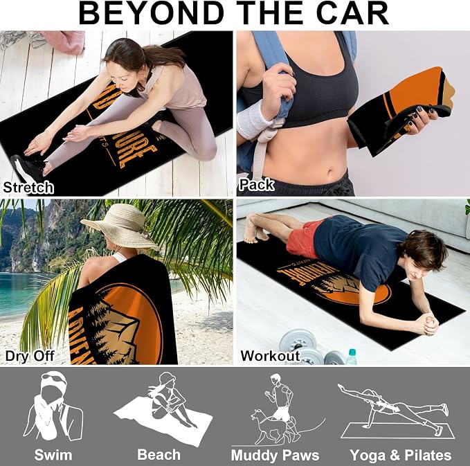 2 Pack Car Towels Seat Cover with Storage Bag, Multifunctional Microfiber Towel for Gym Outdoor Sport Running,Picnic, Beach, Pet Dog Travel,Fits Car SUV Truck (Adventure)