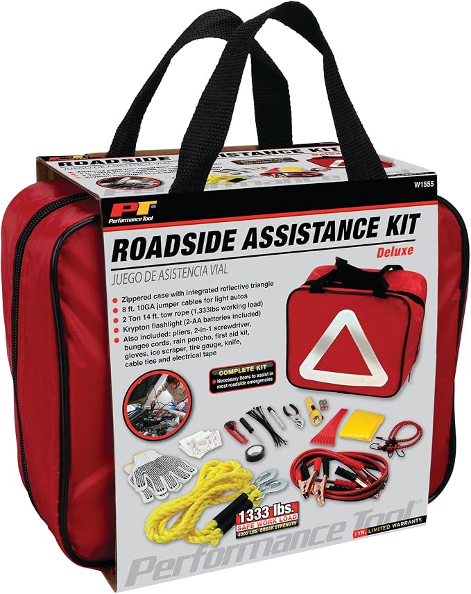W1555 Deluxe Roadside Emergency Assistance Kit With Jumper Cables