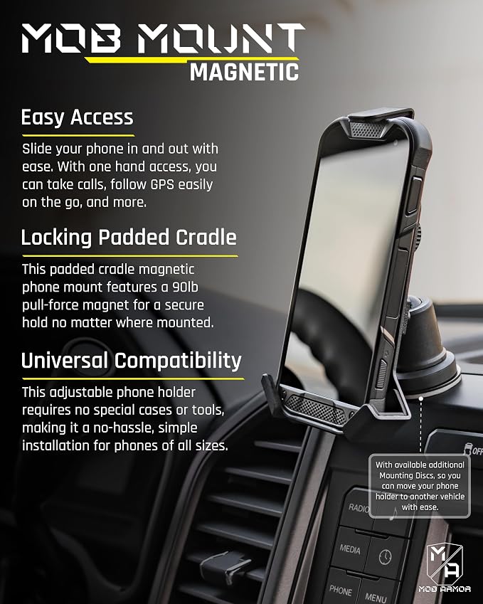 Heavy Duty Magnetic Phone Mount for Car - Universal Car Phone Holder for iPhone & Android, Strong Magnet for Off-Road & Commercial Vehicles, Cell Phone Car Accessories for Women & Men