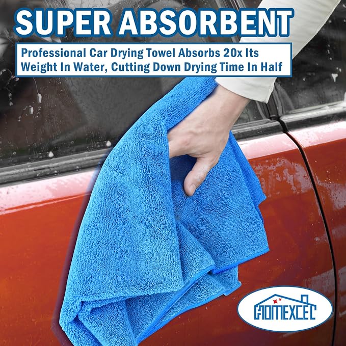 Professional Large Microfiber Car Drying Towels 2 Pack, Lint Free, Scratch Free, Highly Absorbent Drying Towel for Cars, SUVs, RVs, Trucks, and Boats,31" x 24",Blue