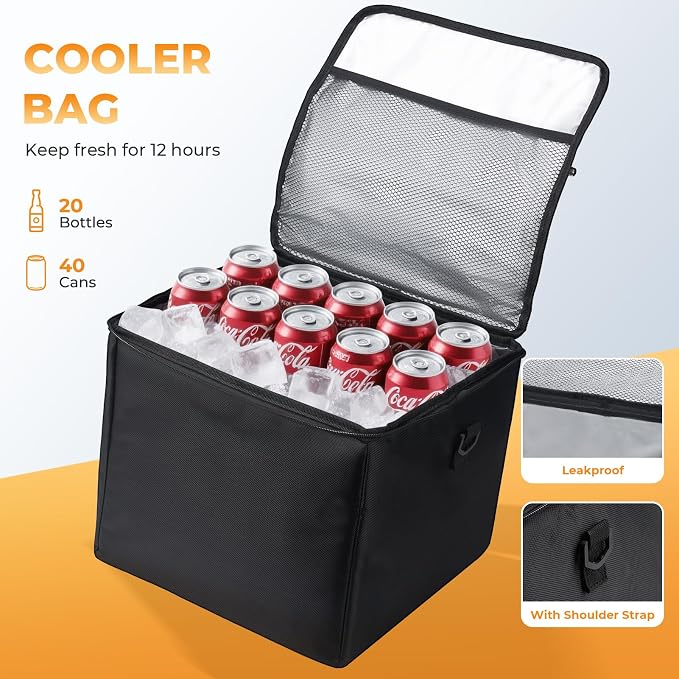 4 in 1 Car Trunk Storage Organizer with Leakproof Cooler Bag, Made of 1680D Oxford and PP board, Multi-Compartment Foldable Trunk Storage Box for Car Truck SUV