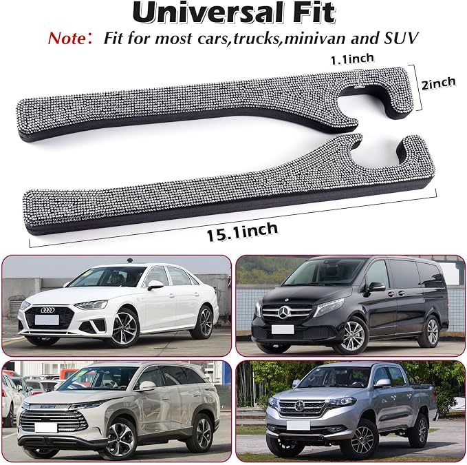 Bling Car Seat Gap Filler, 2 Pack Universal Fit for Car SUV Truck Handmade Crystal Rhinestone Diamond Car Gap Filler Bling Car Accessories for Women(Silver)