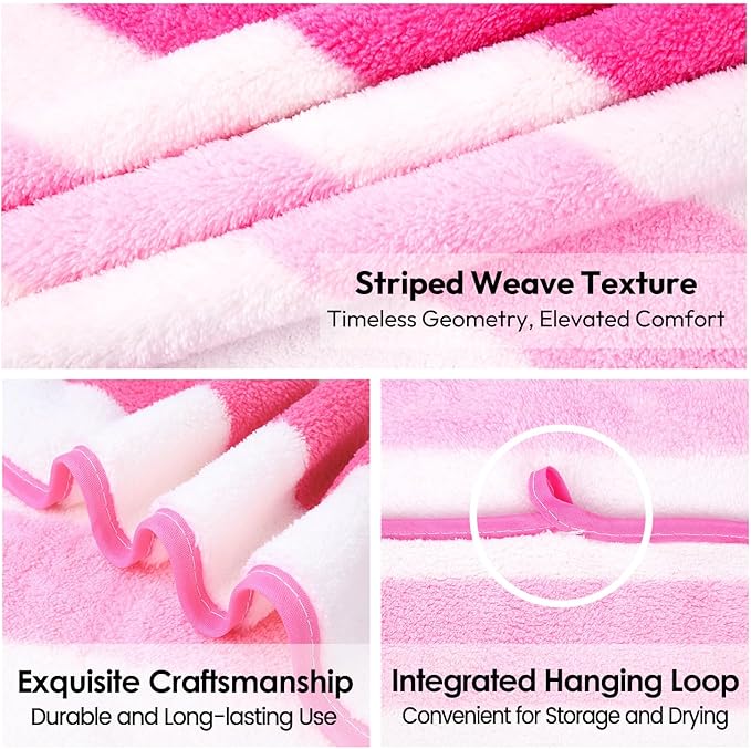 Microfiber Bath Towels,2 Pack(30" x 60"), Oversized, Soft, Super Absorbent, Fast Drying, Large Beach Towel Set for Sauna, Salon, Sports, Fitness, Yoga, Cabana Stripe Pink