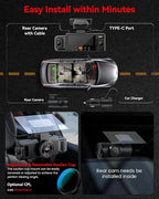 N6 360° Dash Cam 4 Channel, 5.8G WiFi-6 (up to 20MB/s) with App, Free 128GB Card, FHD Front & Rear Inside Dash Cam for Car, 8 IR Lights Night Vision, GPS, 24/7 Parking Mode, G-Sensor