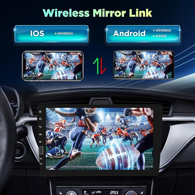 9inch Single Din Touchscreen Car Stereo Compatible with Wireless Carplay and Android Auto, Bluetooth Car Radio with Backup Camera, AM/FM/RDA Radio, Mirror Link, IPS Screen