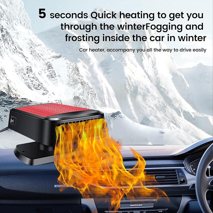 Car Heater,12V 200W Portable Car Heater Defroster, 2 in 1 Heating & Cooling Fast Heating Defrost Defogger with Plug in Cigarette Lighter, Window Defroster for Car, SUV, Jeeps, Trucks (red)