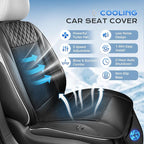 Coverado Cooling Car Seat Cover with High-Velocity Turbo Fan, Powerful Blowing & Suction Pad, 12V-24V Ventilated Cushion, 3-Speed Adjustable Airflow, Universal Fit for Car SUV Truck Van（Black）