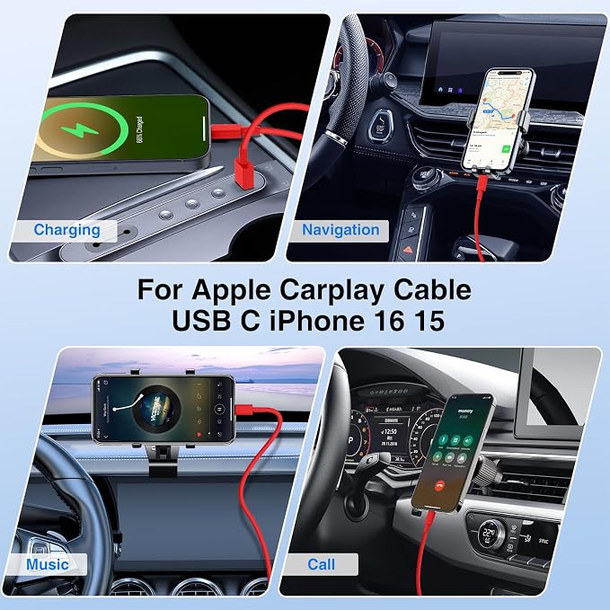 USB C Car Charger for iPhone 17 16 15 Pro Max, 40W Dual Port USB-C & USB-A Car Fast Charging Adapter, 2X6.6FT C to C Cable & A to C Carplay Cable for iPhone 17 16 15 Series/iPhone Air,iPad,Samsung-Red