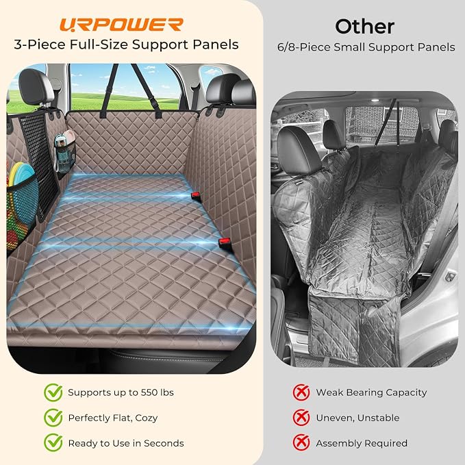 2026 Upgraded Back Seat Extender for Dogs - Large Hard Bottom Dog Car Seat Cover Holds 550lbs, Waterproof Dog Hammock Pet Bed with High-Density Foam Non-Slip Backseat Protector