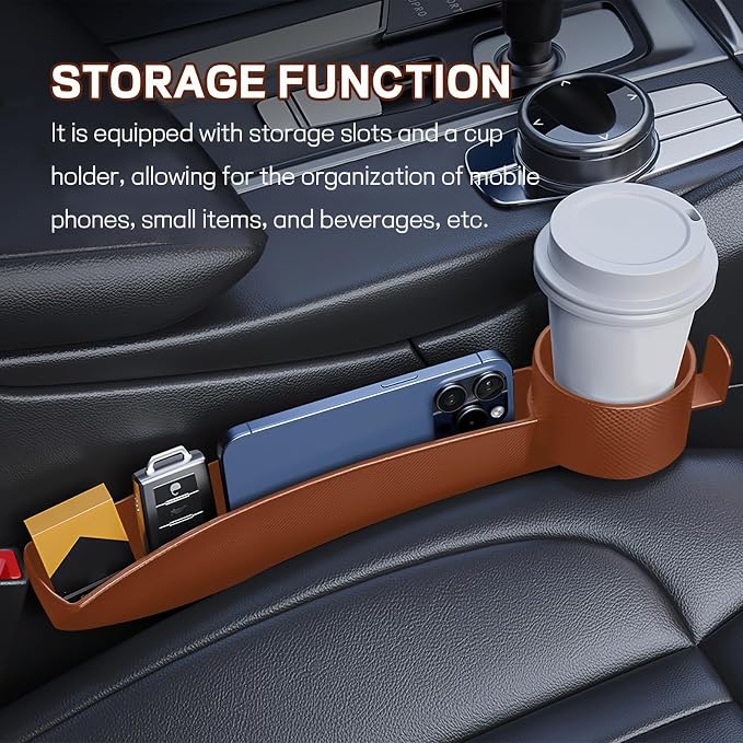 2PCS Car Seat Gap Filler Organizer, Multifunctional Vehicle Seat Side Gap Filler with Organizer & Cup Holder, Automotive Seats Crevice Stopper Gaps Plug, Universal Car Accessories (Orange)
