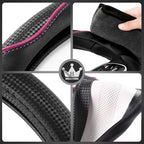 3D Car Steering Wheel Cover Comfort Grip Massage Sporty Anti-Slip Carbon Fiber Faux Leather for F150, Trucks, Jeep, Van, Car Handle Covers for All Seasons, 15.2-16in, Pink