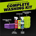Car Cleaning Kit - with Car Wash Soap, Wheel Cleaner, Total Interior, Car Wash Mitt - Interior and Exterior Wash Kit with Vehicle Cleaning and Detailing Accessories - 7 Item Kit