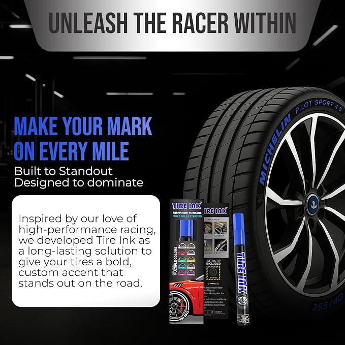 Color Tire Paint Pen - Waterproof Permanent Paint Pens for Car Wheels Lettering | Car Wash Safe and Durable | Made in Japan (Blue, 1 Pen)