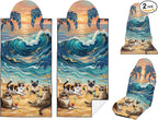 2 Pack Car Seat Towel Covers, Sweat-Proof Microfiber Seat Protectors for Gym, Running, Beach & Workout, Breathable Quick-Dry, Machine Washable, Ocean Cat Beach Print, Universal Fit