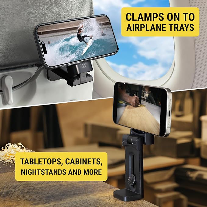 SMSTRVL MagSafe Airplane Phone Holder Mount, Magnetic Cell Phone Stand for Desk, Tray Table, Seat Back or Tripod, Plane Travel Essentials for Flying Compatible with iPhone 16/15/14/13/12