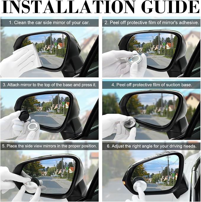 Blind Spot Car Mirror, 2" Round HD Glass Frameless Convex Side Mirror Blindspot, Reusable 360° Wide Angle Rear View Car Mirrors with Powerful Adjustable Suction Cup - Exterior Mirrors