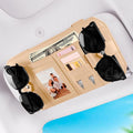 Car Sun Visor Organizer, Multi-Pocket Auto Interior Storage Pouch with Secure Metal Clip Hook and Loop Straps, PU Leather Visor Case for Sunglasses, Cards, Photos, Pen, Universal Fits (Beige)