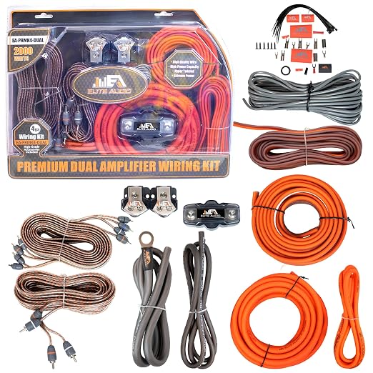4 Gauge Dual Amplifier Wiring Kit, 2000W CCA Amp Install Kit for 2 Amplifiers – EA-PRMK4