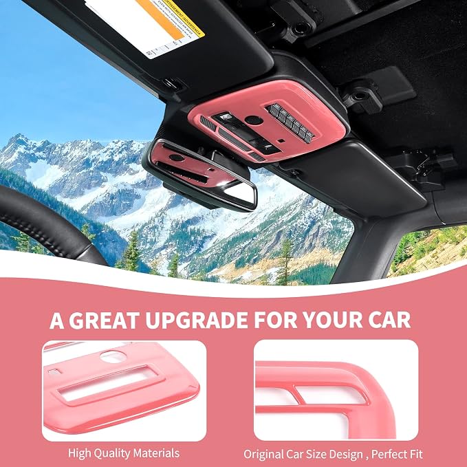 for Bronco Front Reading Light Panel Trim Cover Compatible with 2021-2025 Ford Bronco Interior Accessories 2-Door 4-Door, Pink (with AUX Switches)