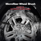 4PCS Wheel Detailing Kit Metal-Free Dual Hardness Towel Care Gift | Scratch-safe metal-free rim brush, dual tire brushes, lint towel, compact portable, brake dust cleaner, DIY & shop gift