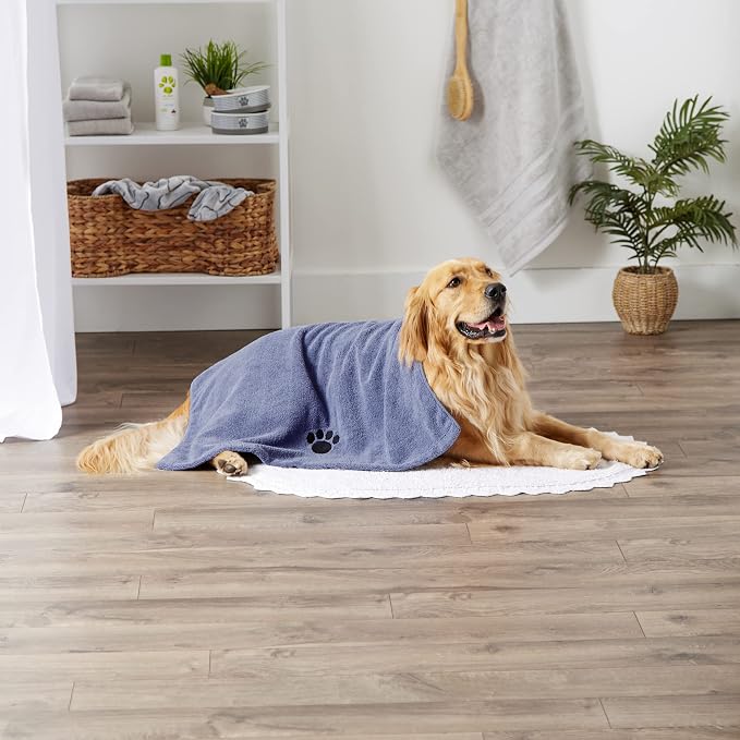 Pet Grooming Microfiber Towel, Embroidered Collection, X-Large,41x23.5", Stonewash Blue