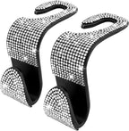 2 Pack Car Hooks, 2021 New Bling Rhinestones Crystal Hooks Car Decorations Auto Seat Back Organizers Strong and Durable Backseat Hanger Storage Universal for SUV Truck Vehicle (Silver)