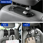 Car Purse Hook, 4-Pack Leather Headrest Hooks for Car | Purse Holder for Car, Car Bag Hooks for Headrest, Universal Back Seat Storage Hooks for Grocery Purses and Bags, Black