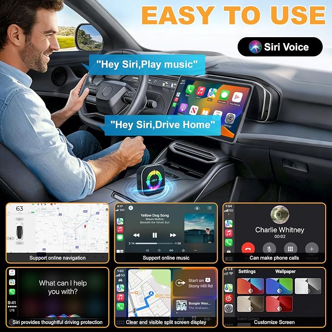 2026 Upgraded Wireless Carplay Adapter, 4 in 1 Screen Mirroring Support Mirror Link/AirPlay for Apple CarPlay & Android Auto, Mini USB/Type-C Plug & Play Car Play Adapter, Wired to Wireless