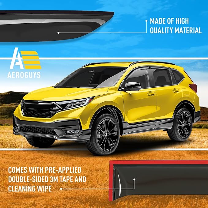 Extra Durable Window Deflectors Tape-On Window Visors Rain Guards Fit for CR-V (CRV) 2017-2022, Sun Visors, Wind Vent for Shades, Exterior Car Accessories - 6pcs. AG0723