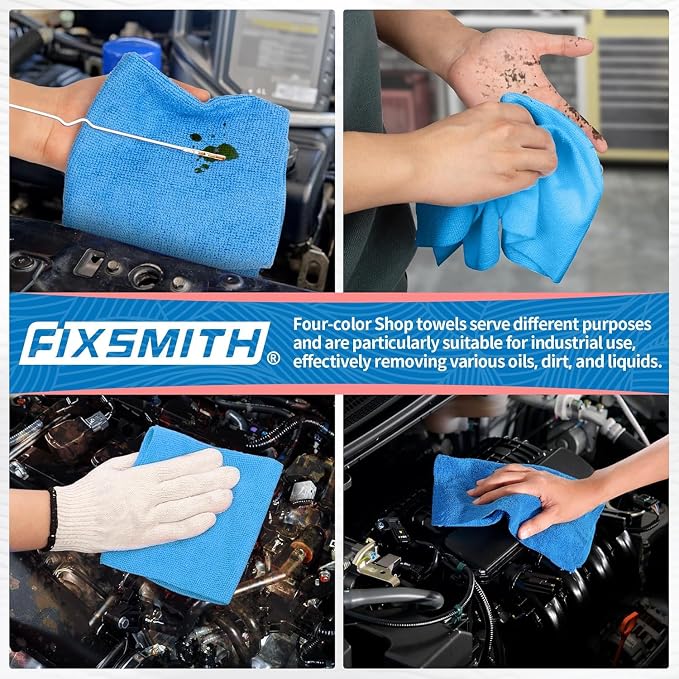 Microfiber Cleaning Cloth, Shop Towels Bulk, 24 Pack Blue Microfiber Towels for Cars, All-Purpose Absorbent Cleaning Rags, Dust Cloth for Automotive, Mechanic, Garage, Bar, 12 x 11 inch