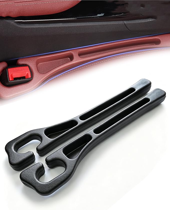 Seat Gap Filler - Stopping Phone Key from Falling, 2PCS Dual Slot Car Seat Gap Filler Organizer with Seat Belt Holes & Storage Slot, Universal Seat Gap Filler for Car Suv Truck (Black)