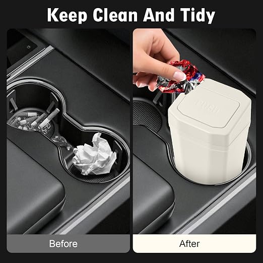 Car Trash Can with Lid - Mini Car Garbage Can Bin for Cup Holder - Beige Small Leakproof Vehicle Trash Bin for Back Seat, Cute Automotive Accessories Organizers and Storage for Door SUV Truck