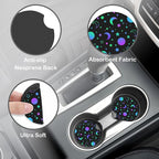 Colorful Star Moon Sun Steering Wheel Cover for Women, Anti-Slip Car Steering Wheel Cover with 2 Pcs Cup Holders Neoprene Breathable Car Accessories Universal 15 Inch Auto Interior Decor