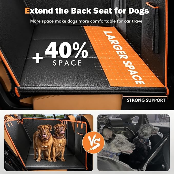 Dog Car Seat Cover for Back Seat, Hard Bottom Back Seat Extender for Pets | Heavy Duty Waterproof Scratch Proof Nonslip Durable Back Seat Covers, Upgraded Material, Easy to Clean, Holds 400lb