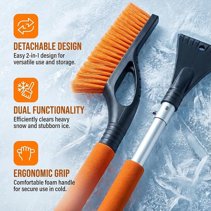A 27-inch Car Snow Removal Brush and ice Scraper Featuring a Two-in-one Detachable Design and an Ergonomic Foam Handle is Suitable for Sedan Truck and SUV Models