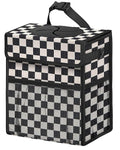 Corduroy Car Trash Can with Lid and Mesh Pockets - Leakproof Organizer,Multipurpose Waterproof Garbage Can/Trash Bin for Car(Black and White Check-3 Gallons)