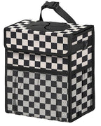 Corduroy Car Trash Can with Lid and Mesh Pockets - Leakproof Organizer,Multipurpose Waterproof Garbage Can/Trash Bin for Car(Black and White Check-3 Gallons)